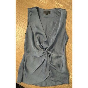 Banana Republic Sz 2 Side Zip Sleeveless Teal Faux Wrap Blouse Top Glam Career